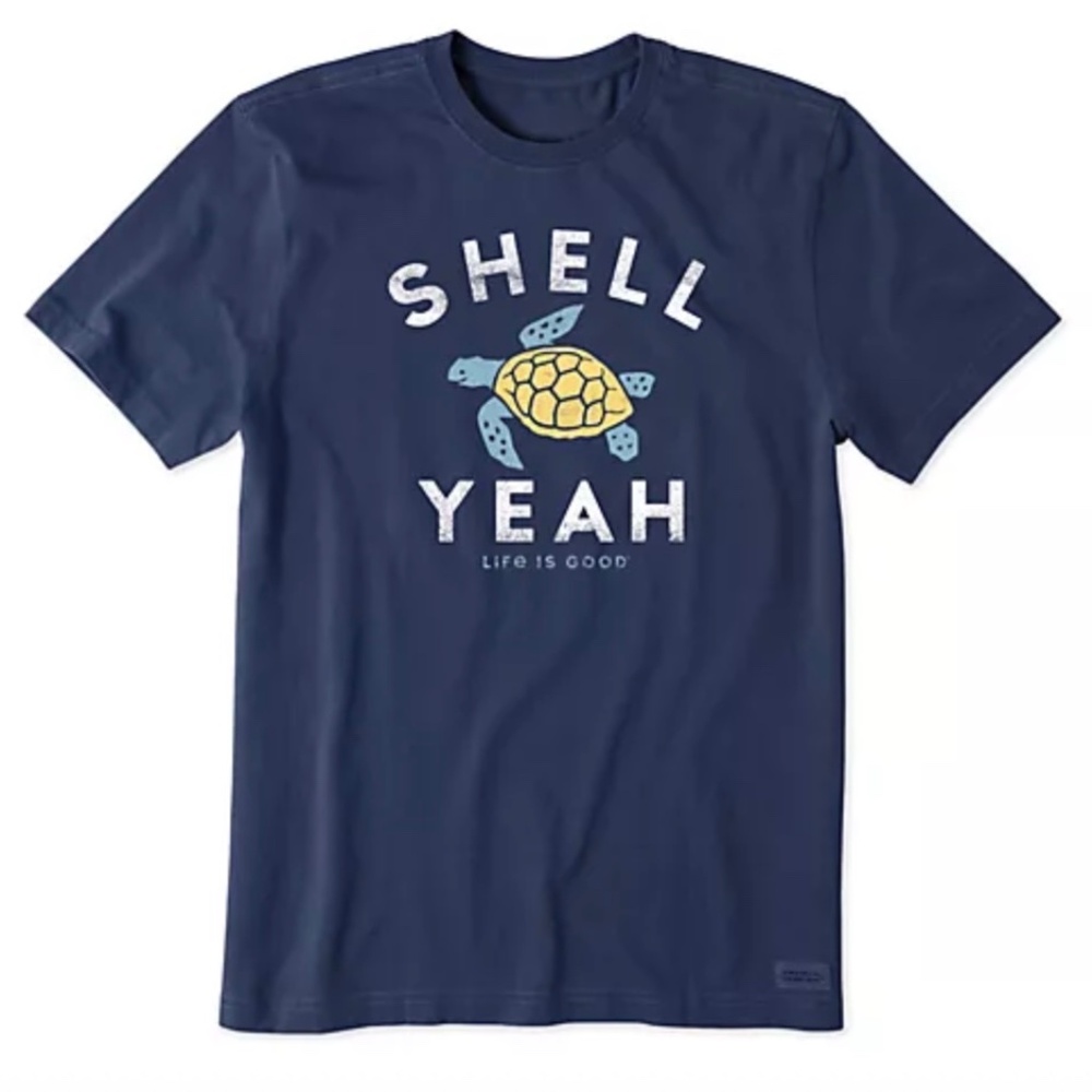 Life is good Crusher Tee Mens Shell Yeah Turtle Navy Blue Tee XXL Pure Cotton